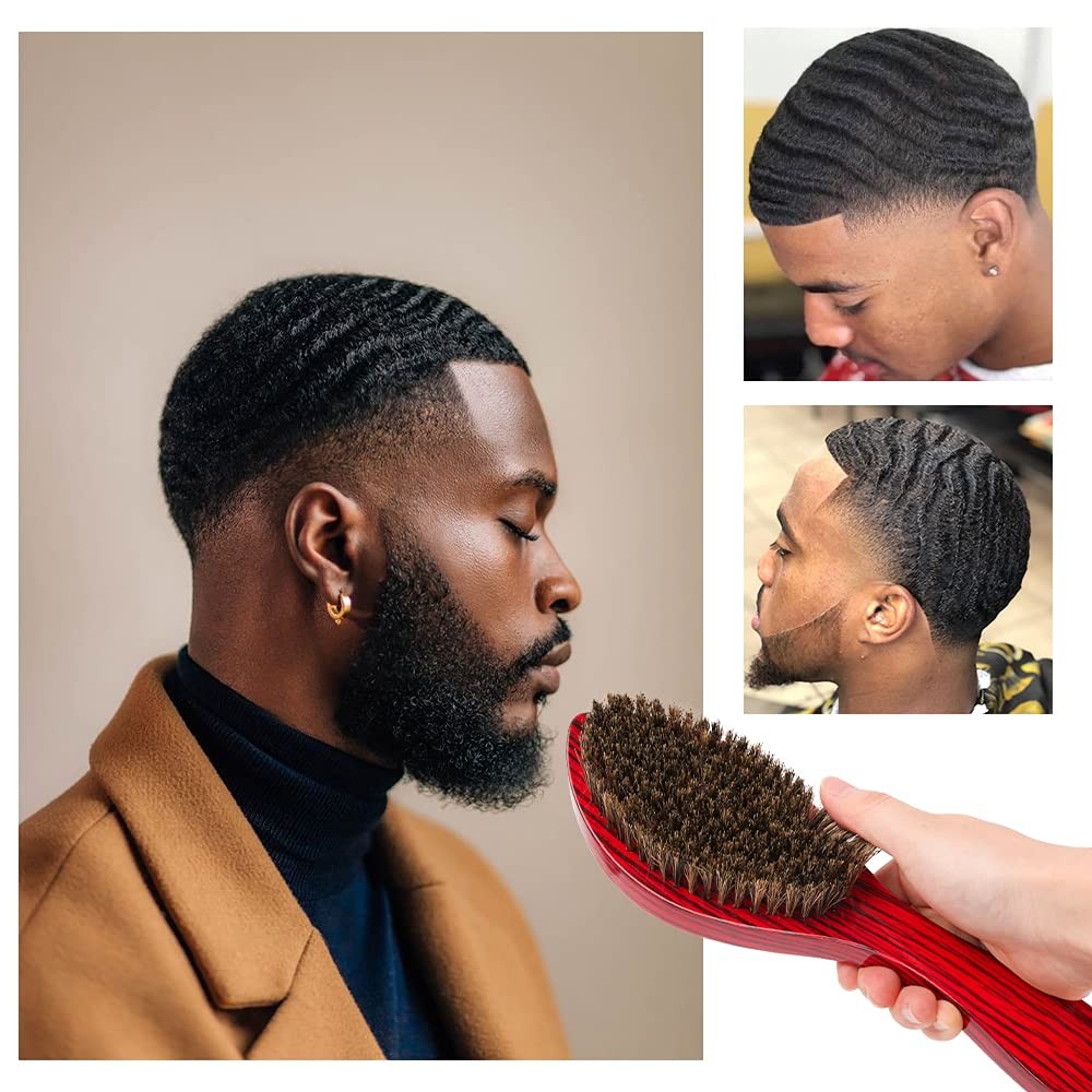 Dreyouti Wave Hard Bristle Boar Hair Brush Wooden Head Curved Palm Combs 360 Man Hairdressing Hair Styling Tools For African