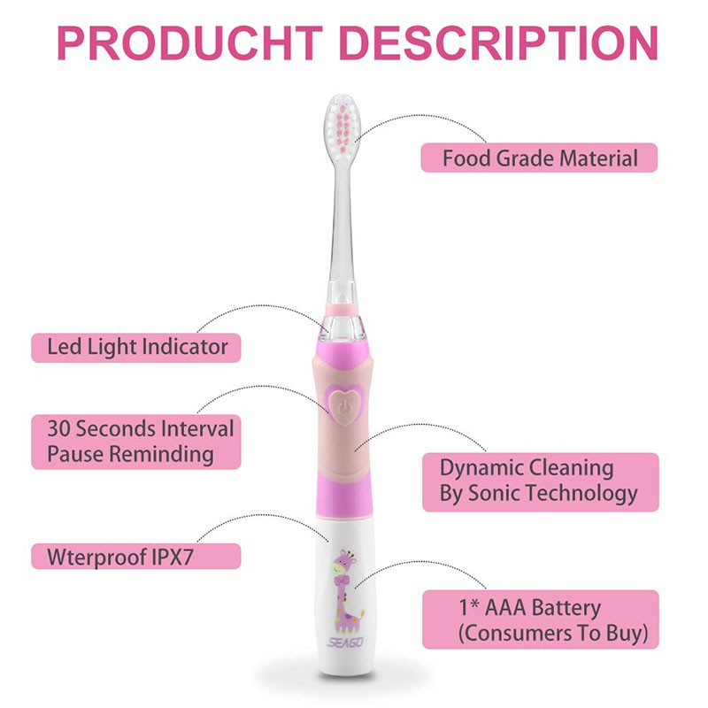 Seago Baby Sonic Electric Toothbrush Battery Powered Colorful LED Smart Timer Replaceable Toothbrush Dupont Brush Heads SG EK6