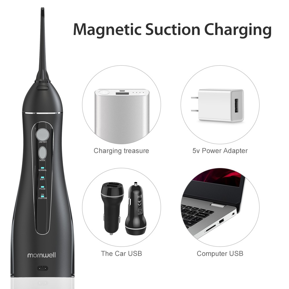 4 Modes Oral Irrigator USB Rechargeable Water Floss Portable Dental Water Aerator Jet 300ml Dental Irrigator Dental Hygiene + 6 Jet