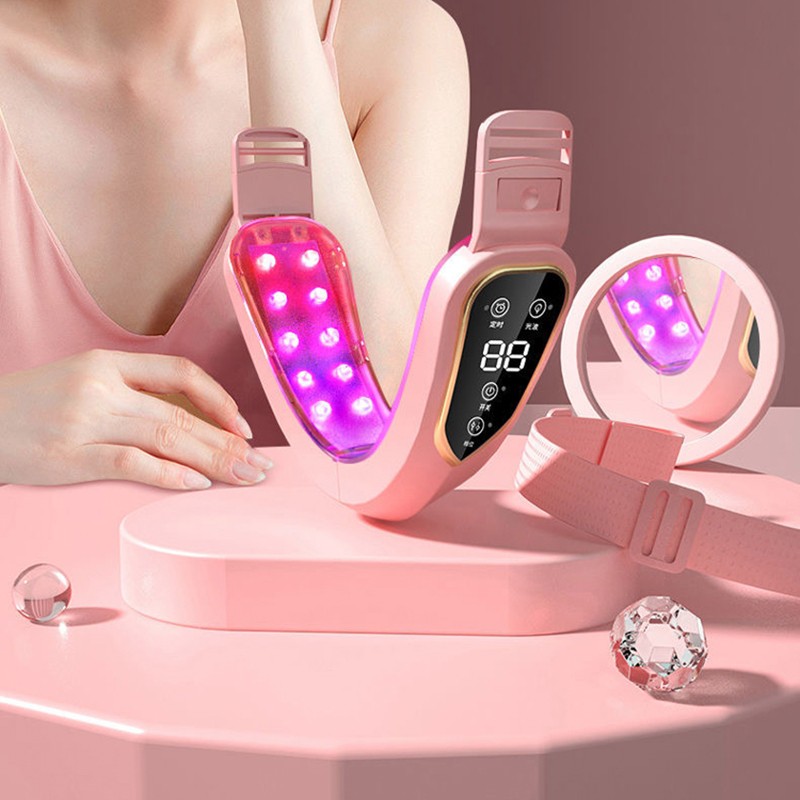 HSKOU LED Photon Face Lifting Device Face Slimming Therapy Vibration Massager Double Chin V Shape Cheek Tightening