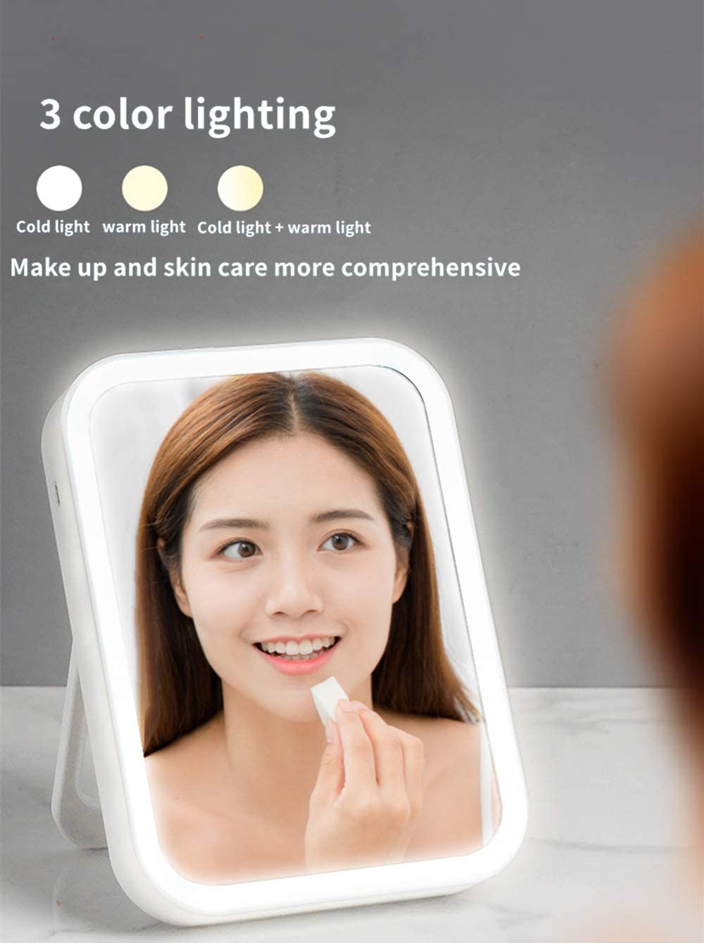 LED Makeup Mirror Touch Screen 3 Light Portable Standing Folding Vanity Mirror 5X Magnifying Compact Cosmetic Mirror