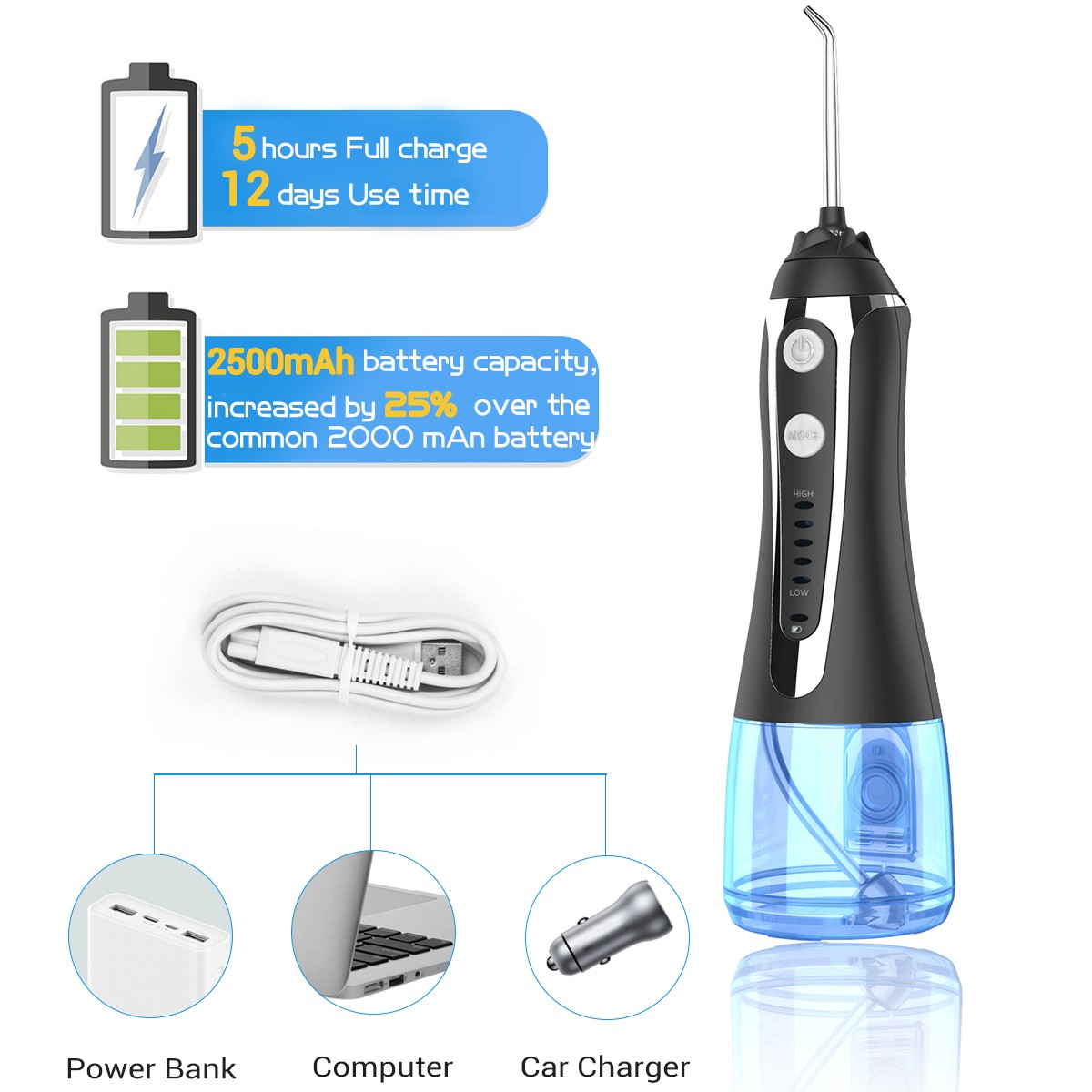 AG portable oral irrigator usb rechargeable dental flosser dental water jet 300ml 5model water tank waterproof dental cleaner