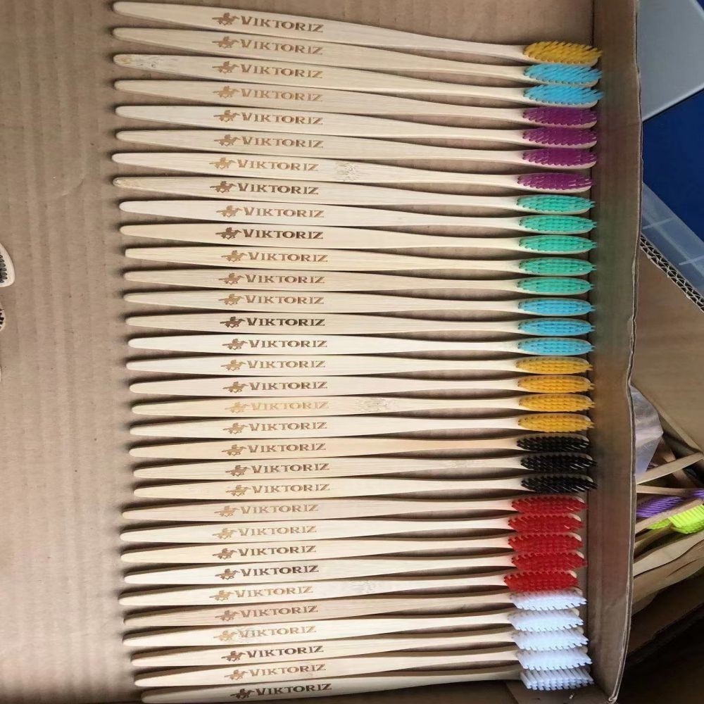 100pcs Eco-friendly Bamboo Reusable Toothbrush Portable Adult Wooden Soft Toothbrush Laser Custom Engraving Logo