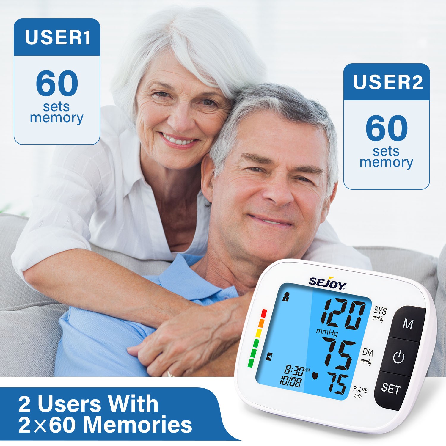 Typing arm automatic upper blood pressure monitor BP cuff machine with backlight display English and Spanish talking for home use