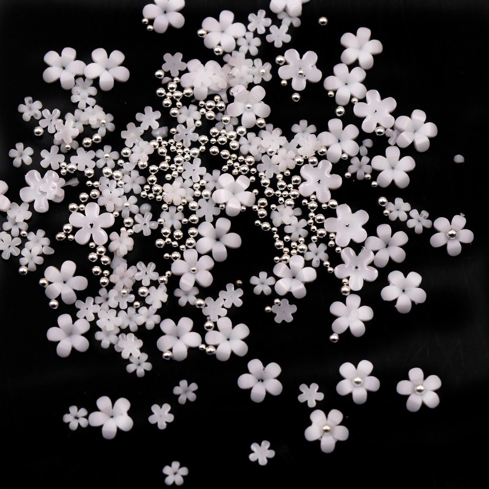 Flower Nail Art Acrylic Decoration Mixed Size White Rhinestones Silver Gem Manicure Tool Accessories For DIY Nail Design