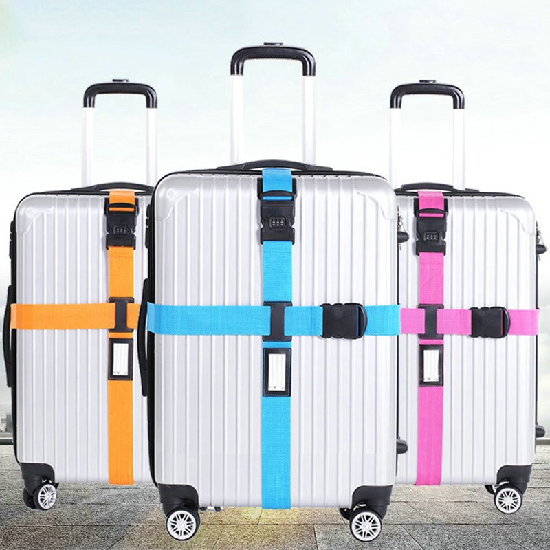 Adjustable Luggage Packing Luggage Cross Belt Bag Safe Trolley Case Protector Strap With Lock Travel Accessories