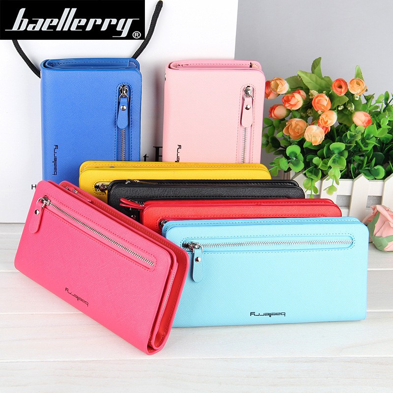 Women's Leather Wallet, Zipper Long Handbag, Casual, Solid Colors