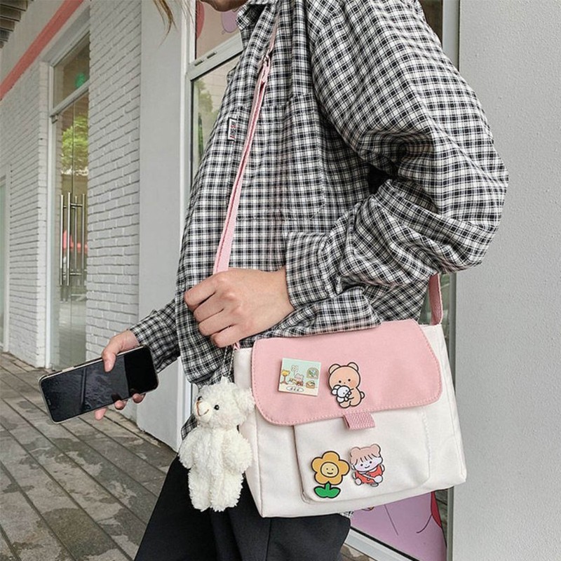 Shopping Bags Women Sweet Kawaii Printed Canvas Leisure Daily Crossbody Shopping Bag Purse New