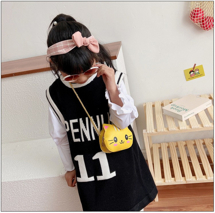 New Children Small Bags Baby Girls PU Leather Small Shoulder Crossbody Bags Cute Cat Kids Coin Purse Wallet