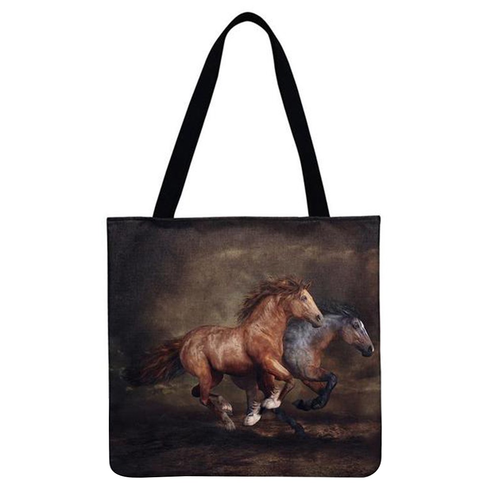 Reusable Linen Shopping Bags Casual Ladies Animal Horse Printed Pattern Tote Square Large Capacity Storage Bag