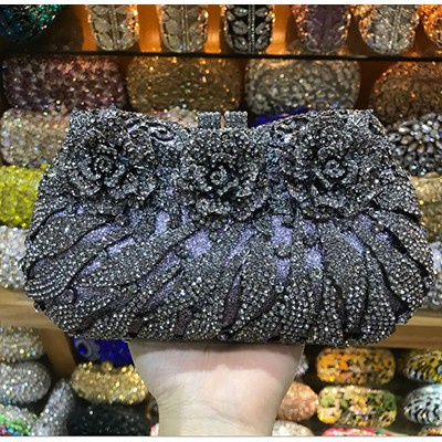 18 Colors Wedding Formal Dinner Clutch Women Golden Crystal Hand Evening Bags Metal Clutches Bags Flower Purse Wedding Purse