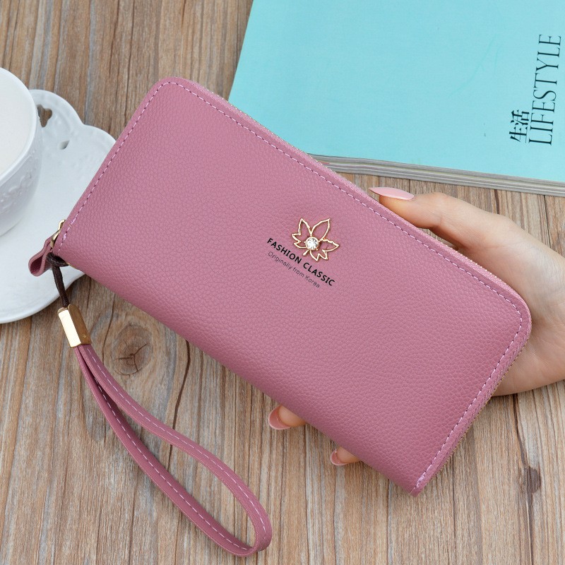 Wallet Women Long Fashion Coin Purse Zipper Large Capacity Lychee Pattern Paper Wallet Clutch Bag Phone Pocket Card Holder