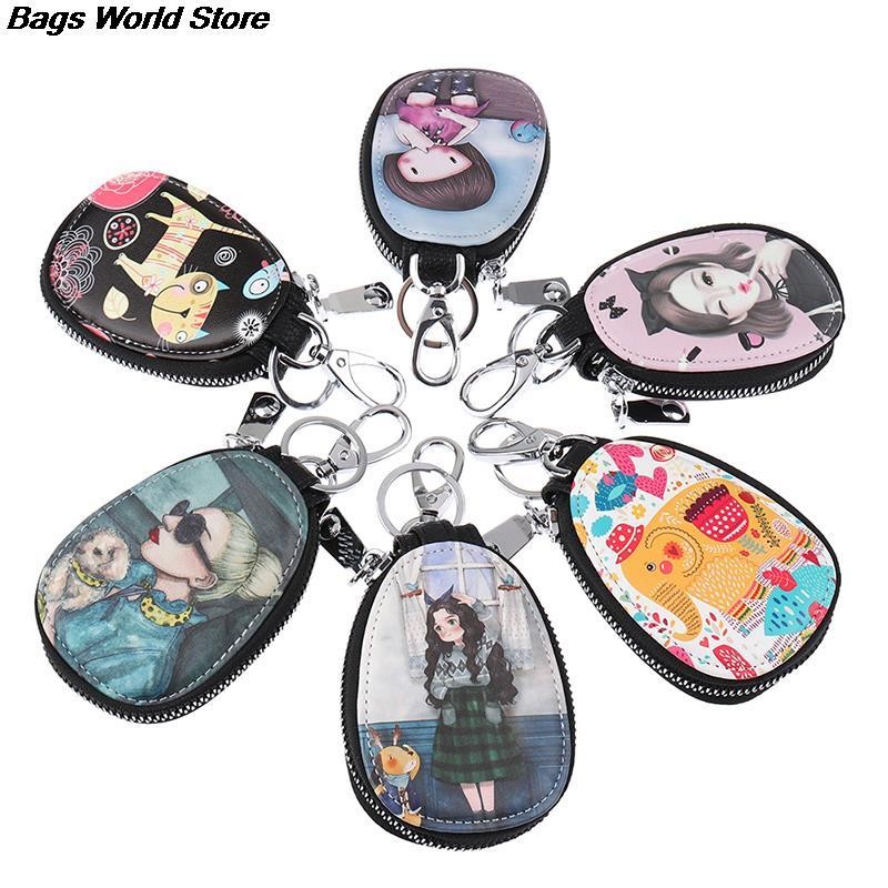 Fashion 1PC Women Key Bag Cartoon Girl Students Leather Key Wallets Key Case Car Key Chains Cover New Lovely Key Holder