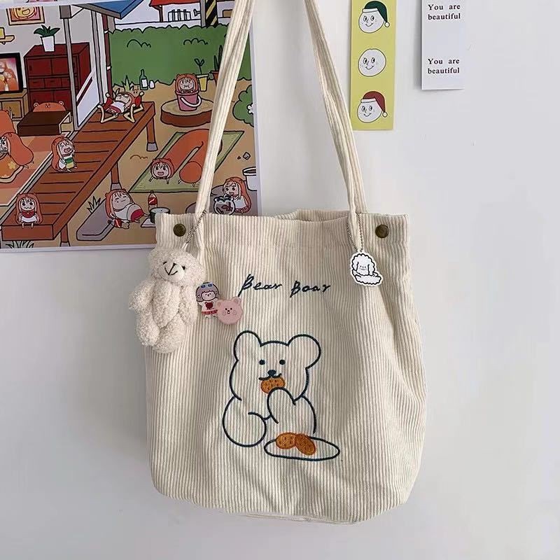 2021 women shopper shopping bag canvas shoulder bag female handbags corduroy storage environmental reusable foldable bag