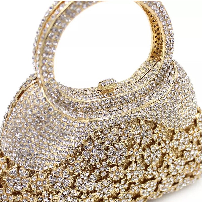 XIYUAN-Women's Gold Crystal Diamond Evening Bag Luxurious Party Bag Openwork Chain Shoulder Bag Women Bridal Party Handbag