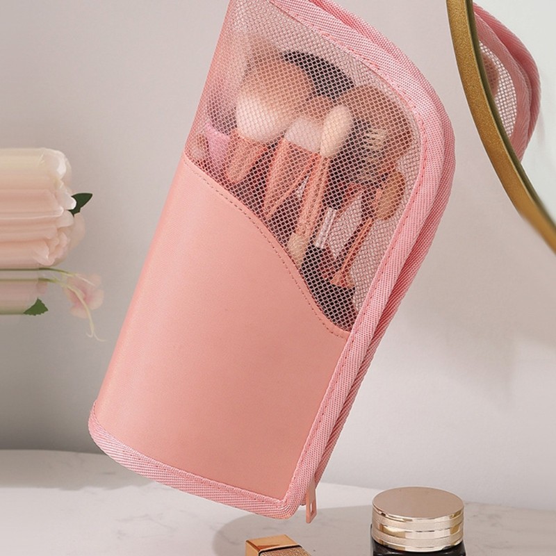 Travel Makeup Brush Bag Portable Cosmetic Brush Holder Organizer Waterproof Stand Makeup Brush Purse Zipper Cosmetic Bag