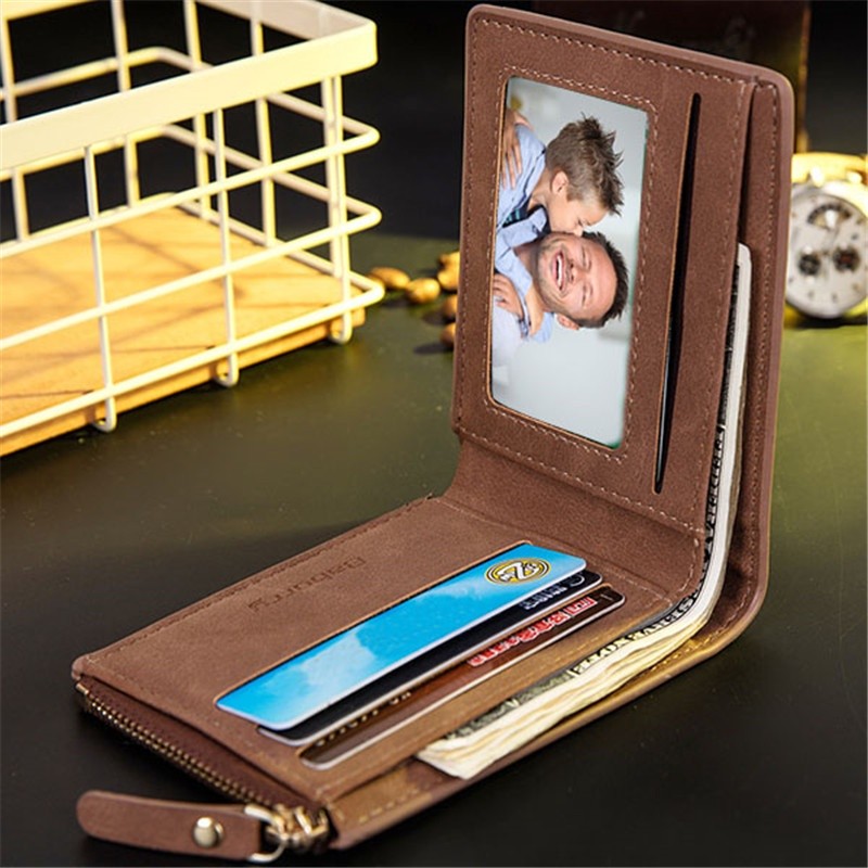 Custom Personalized Photo Wallet for Men with Zipper Coin Pocket Engraved Picture and Text Wallets Father's Day Gift for Him Dad