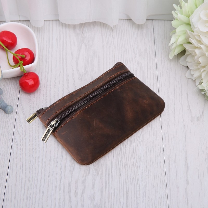 Cowhide Slim Coin Purse Women Coin Purse Men Zipper Around Wallet Card Holder