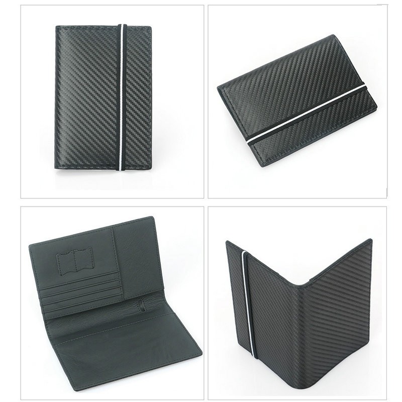 Carbon Fiber Microfiber Rfid Passport Cover Leather Elastic Strap Travel Document Holder ID Passport Bag