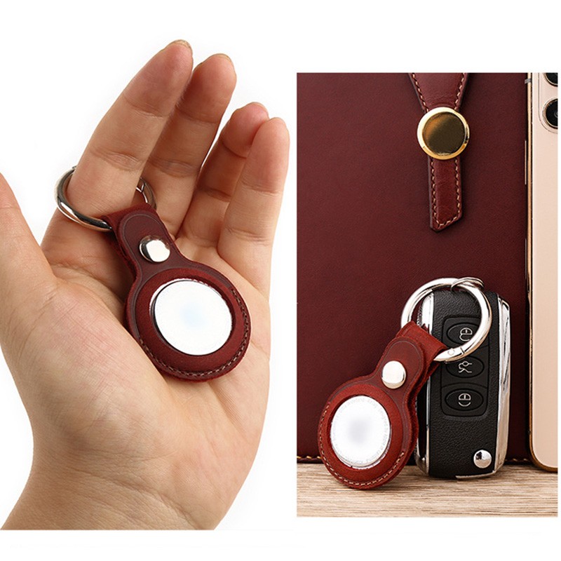 Airtag Tracker Keychain Genuine Leather Airtag Case Student Key Pet Anti-lost Locator Protective Sleeve Retro Cowhide Small Gift