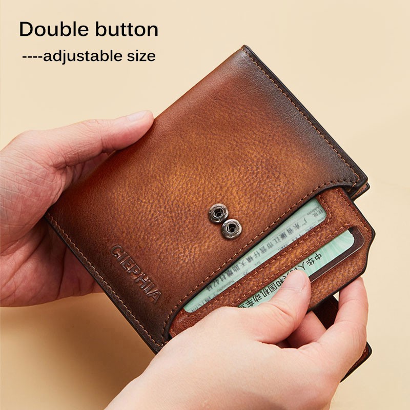 Men's Genuine Leather Wallet Vintage Short Multifunctional Business Card Holder RFID Blocking Zipper Coin Pocket Money Clip