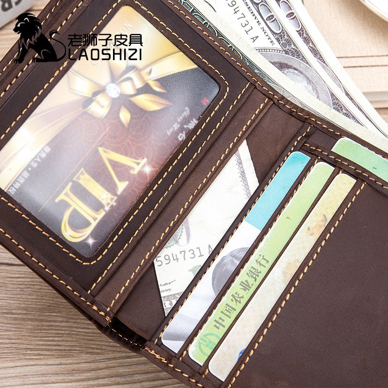 LAOSHIZI LUOSEN Leather Men's wallet anti-theft brush fashion first layer leather change clip double large note Wallet