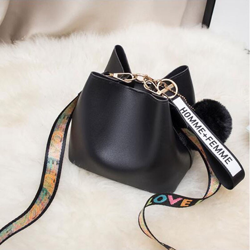 Women Buckets Bag With Colorful Strap Shoulder Bag PU Leather Shoulder Bags Brand Designer Ladies Camouflage Messenger Bags