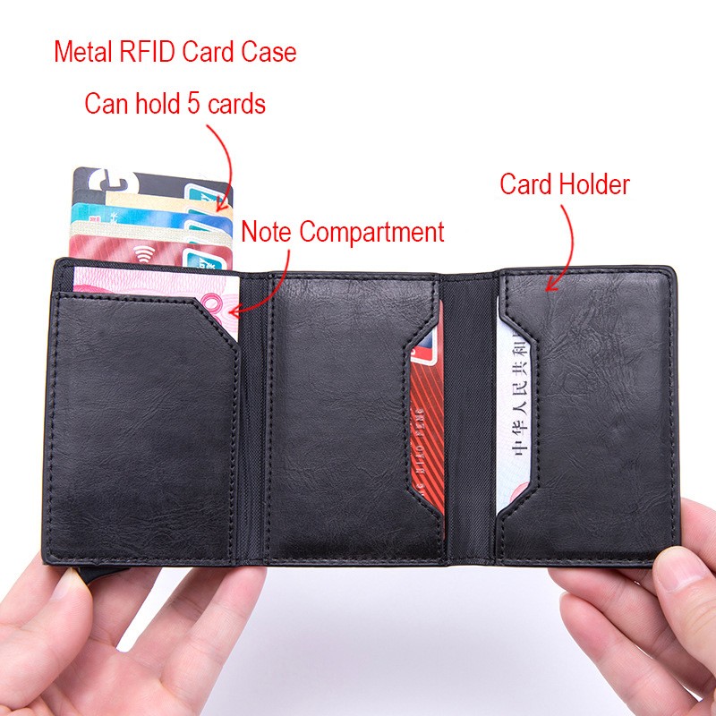 DIENQI Anti Rfid ID Card Holder Case Men Leather Metal Wallet Male Coin Purse Women Mini Carbon Credit Card Holder With Zipper