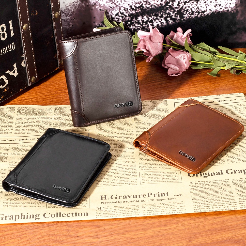 Genuine Leather Slim Wallets for Men and Women Short Credit Card Holders Coin Smart Bluetooth Wallet Man Card Holder Photo