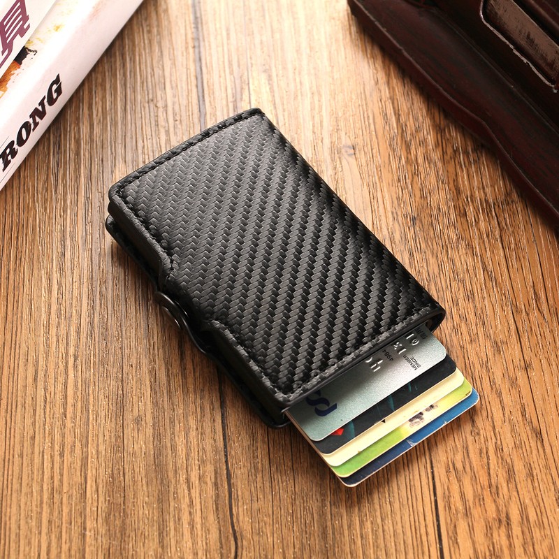 Carbon Fiber Card Holder Wallets Men Customize RFID Black Magic Tri-fold Leather Slim Small Wallet Small Money Bag Male Purse 2021