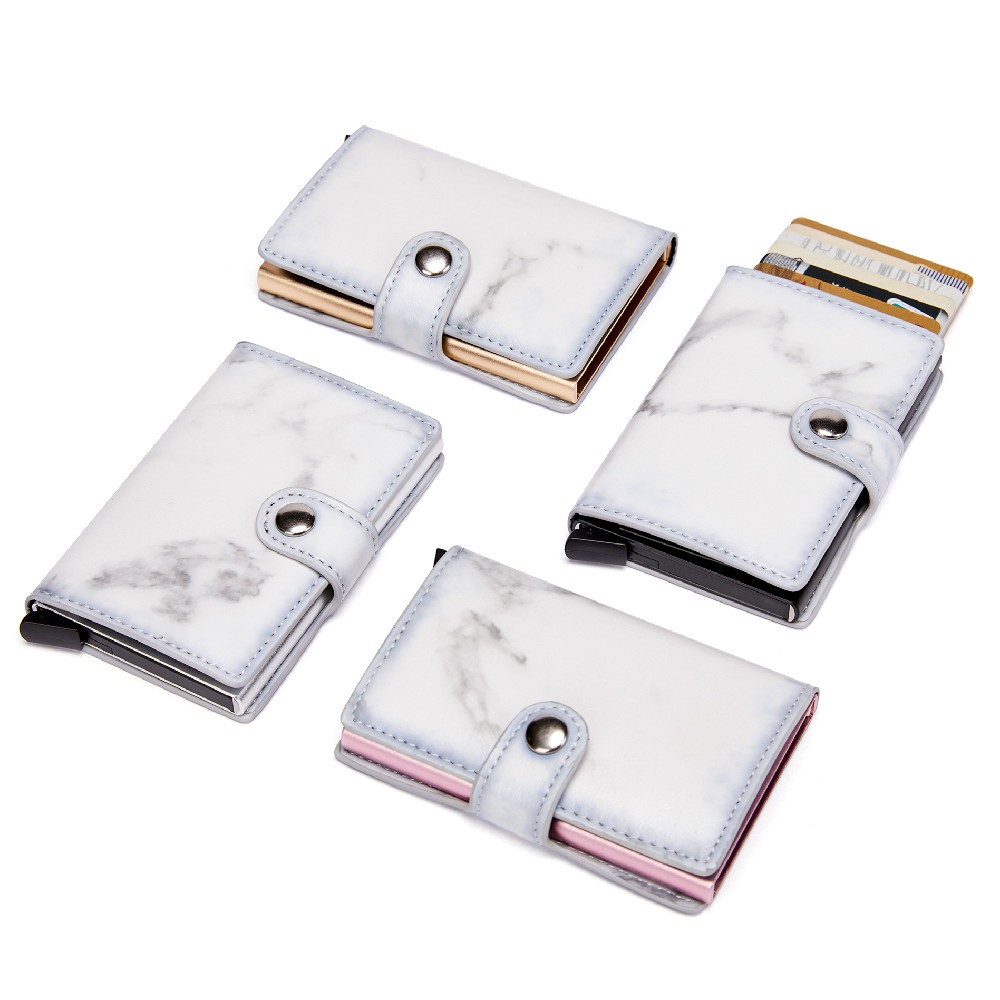 Marble card package aluminum alloy RFID anti-theft credit card box business card box simple PU Leather Wallet