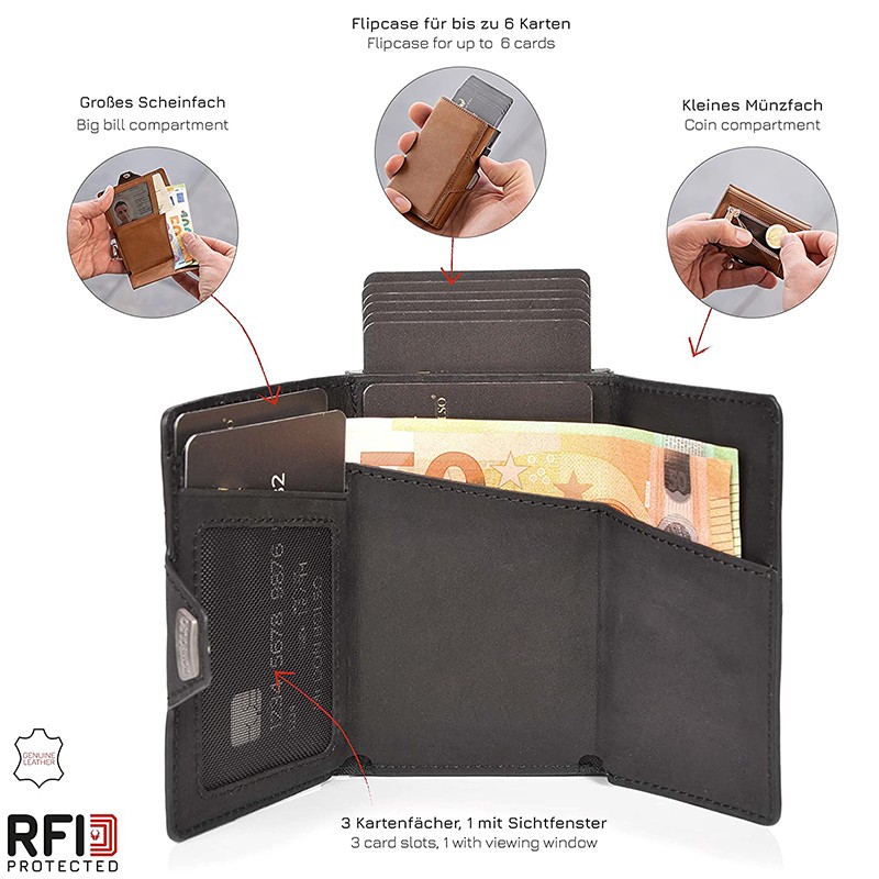 Genuine Leather Rfid Macsafe Card Holder Men Wallets Anti-theft Slim Thin Coin Pocket Smart Wallets Pop Up Male Purse Money Bags