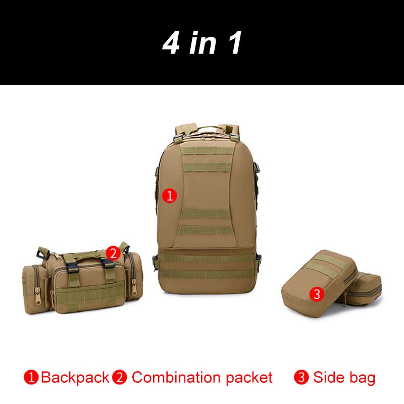 50L 4 in 1 Molle Sports Utility Bag Men Tactical Backpack, Military Backpack Outdoor Hiking Climbing Army Backpack Camping Bags