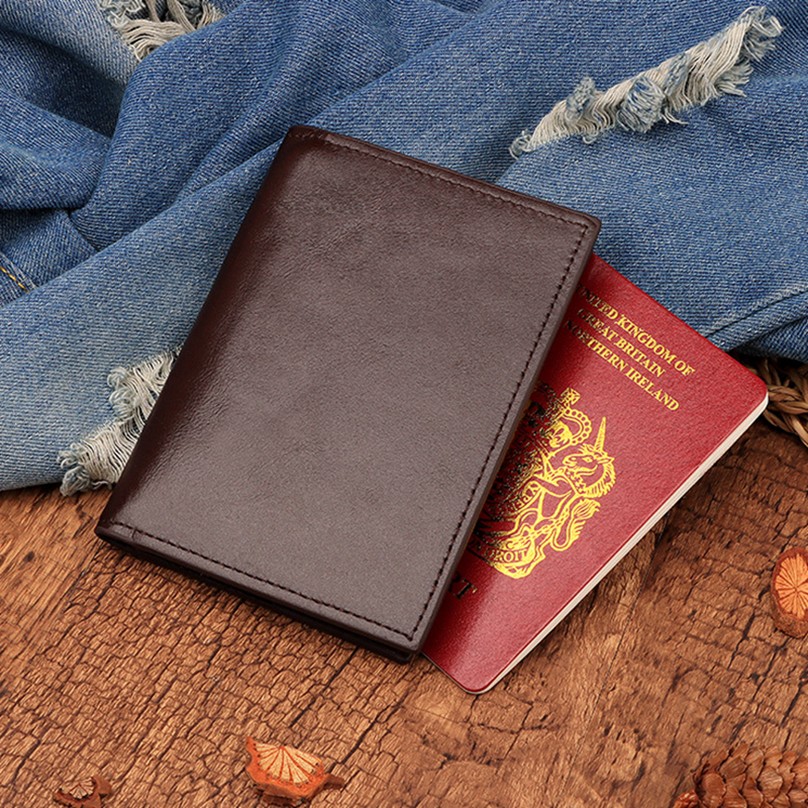 Genuine Leather Slim Passport Case With RFID Lock & Travel ID Card Holder