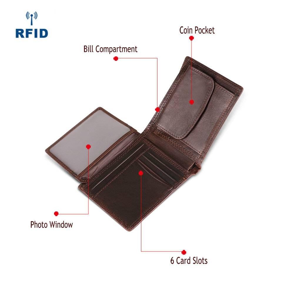 GENODERN New Rfid Bifold Mens Wallets Business Men's Wallet Male With Coin Pocket Portomonee Card Holder Photo Holder Small Wallet