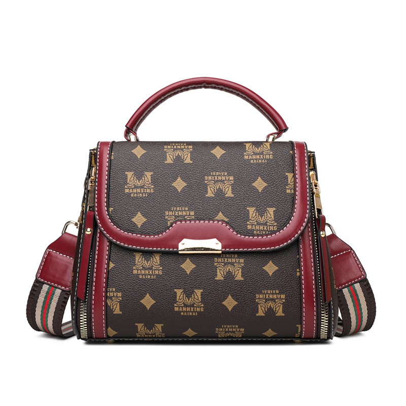 Ladies' style shoulder bag fashion wild wide shoulder strap handbag European and American retro printing messenger bag