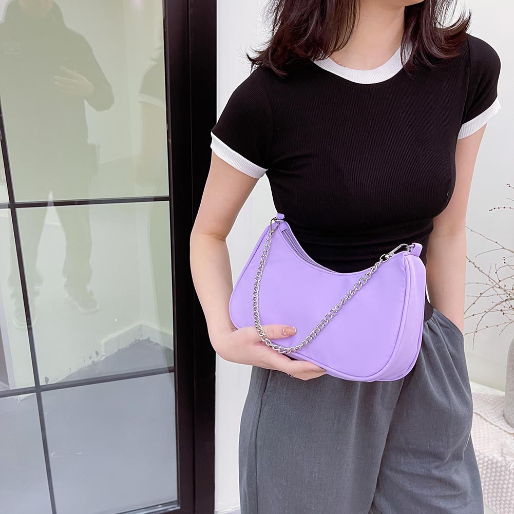 Fashion Women Purses Ladies Handbags 2021 Solid Color Casual Armpit Bag Female Chain Shoulder Pouch Nylon Top Handle Bags Hot