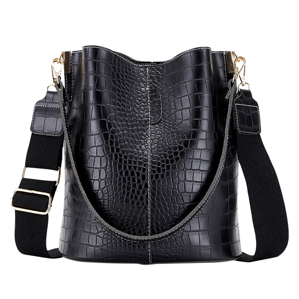 Large Capacity Women Crossbody Bags Leather Bucket Bag Crocodile Pattern Shoulder Bag