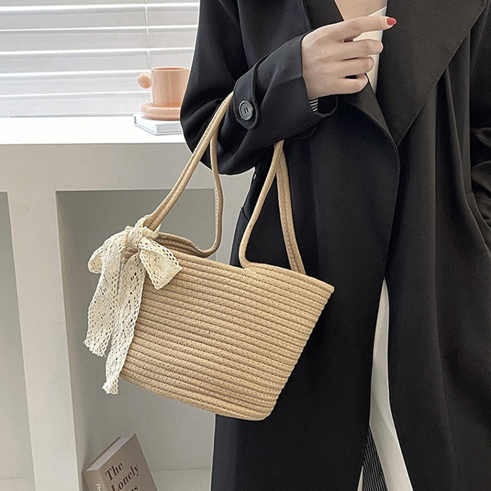 Elegant Ladies Straw Woven Handbag Women Vacation Beach Casual Tote Handbags Shoulder Bags Retro Summer Basket Clutch Tote