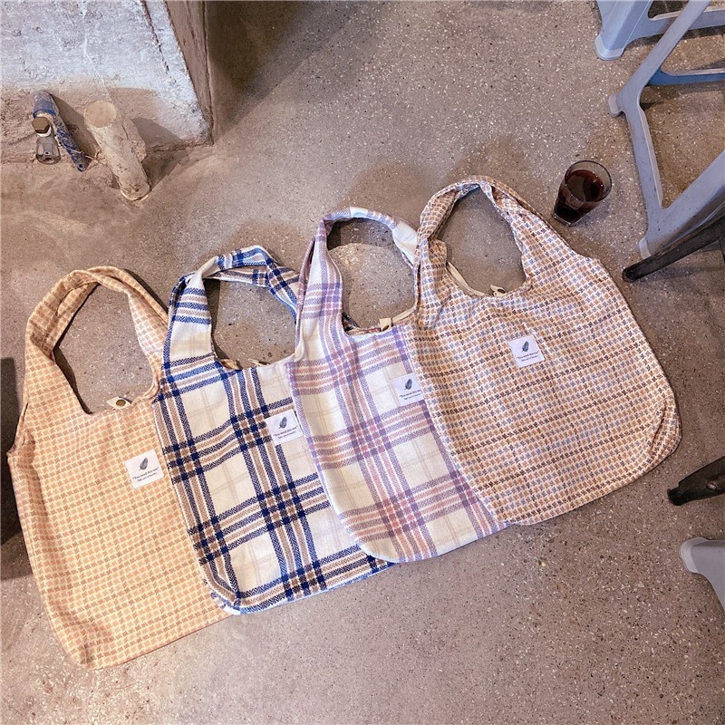 2021 New Shopper Bags Women Shoulder Bag Japanese Style Plaid Tote Bag Cute Girls Handbag Casual School Bag Female Canvas Bag