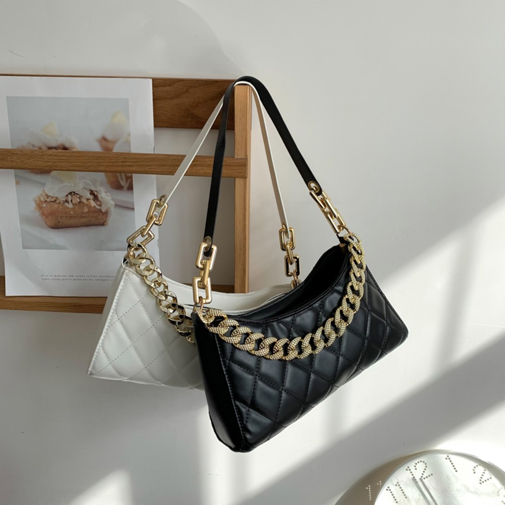 2022 Trend Women's Lattice Pattern Small Should Bag Soft Pu Leather Shoulder Bag Female Thick Chain Bags Ladies Armpit Bag