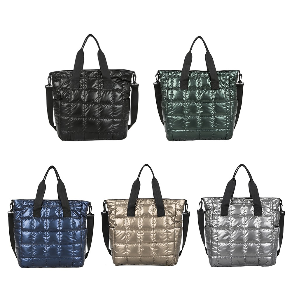 Women Top Handle Casual Ladies Bag Large Capacity Fashion Bags Solid Color Nylon Leisure Quilted Lattice Messenger Bag