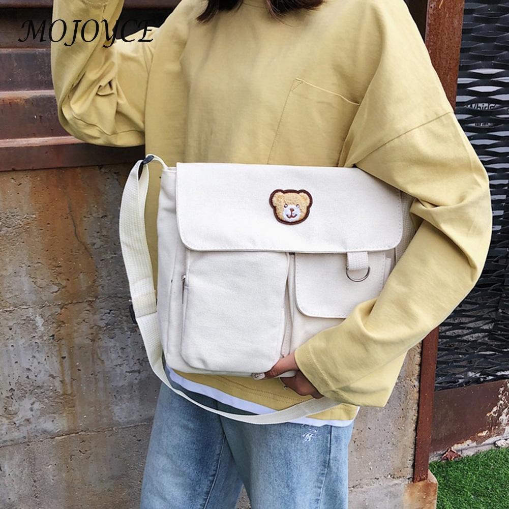 Preppy Style Women Canvas Multi-Pocket Shoulder Bag Female Luxury Small Bag Travel Shopping Bags