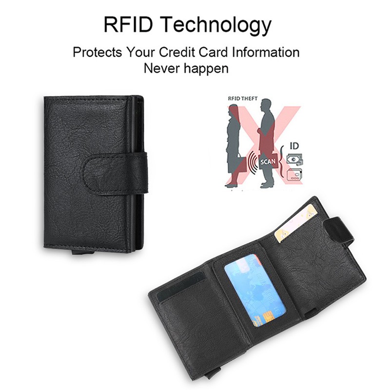 DIENQI Rfid Blocking Card Holder Men Wallets Slim Thin Leather Metal Magic Smart Wallet Male Coin Purse Coffee Wallets for Men