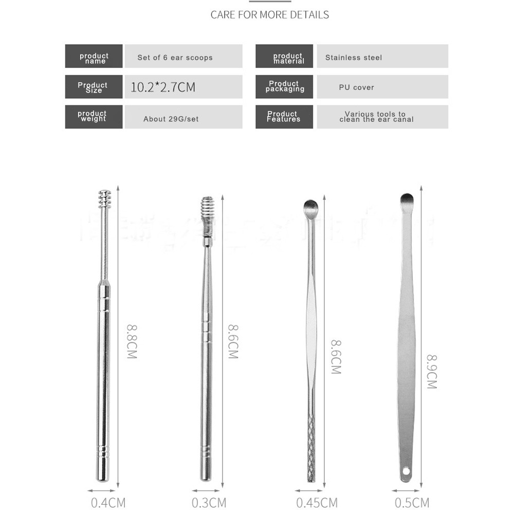 6 قطعة/المجموعة الأذن منظف الأذن الشمع أداة إزالة الصواميل خلال أذني عصا شمع الأذن مزيل المطهر ملعقة رخيصة ل 1 تنظيف أذنيك عدة