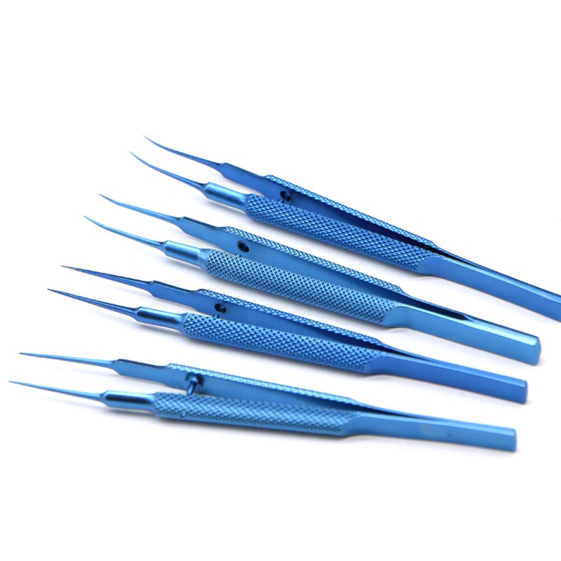 Titanium alloy microscopic instruments, small serrated scissors, tweezers, probes, hooks, spoons, rackets