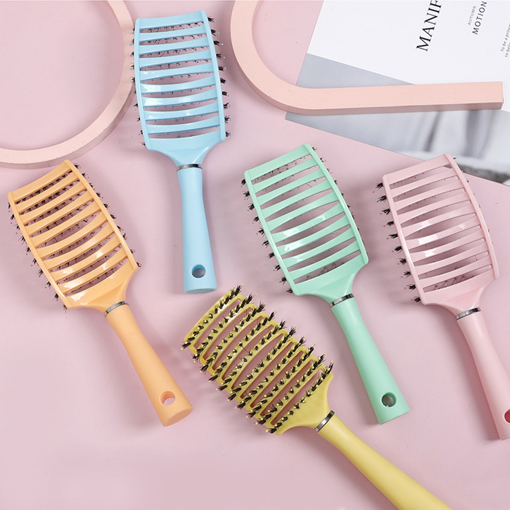 Boar Hair Brush Curved Hair Comb Vent Hairdressing Detangling Thick Hair Massage Blow Drying Hair Comb Brush