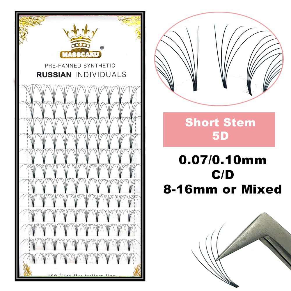 MASSCAKU Premade Lashes Wide Fans 3d/4d/5d/6d/10d/20d Short Stem Russian Volume Professional Eyelashes Extensions Faux Mink