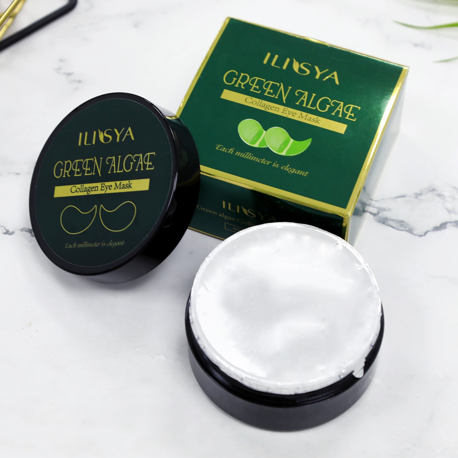 Ilisya 60pcs-Gold Collagen Eye Mask Seaweed Green Algae Eye Patches for Dark Circle Moisturizing Anti-Wrinkle Nourishing Eye Palette