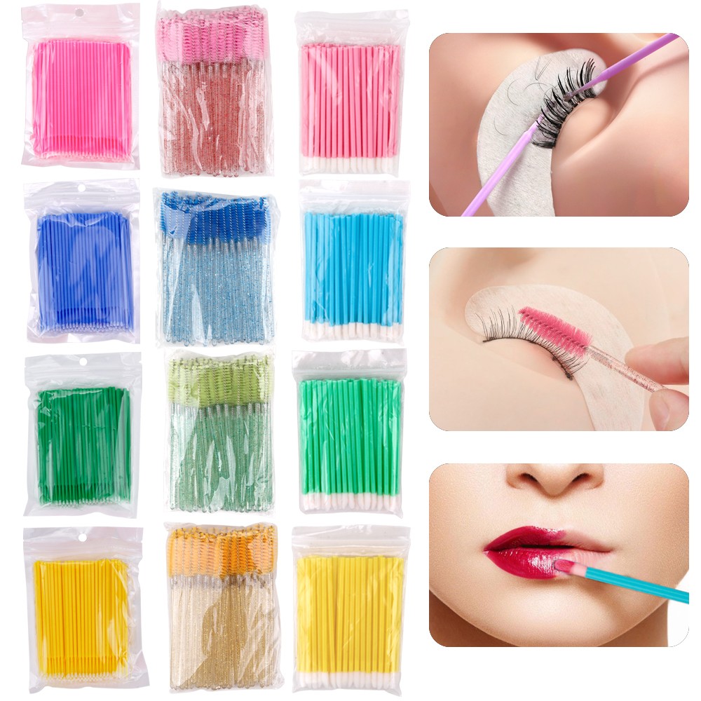 Disposable Eyelashes Brushes 200 Pieces Cotton Swabs Eyebrow Brush Mascara Wand Roller Eyelashes Cosmetic Brushes